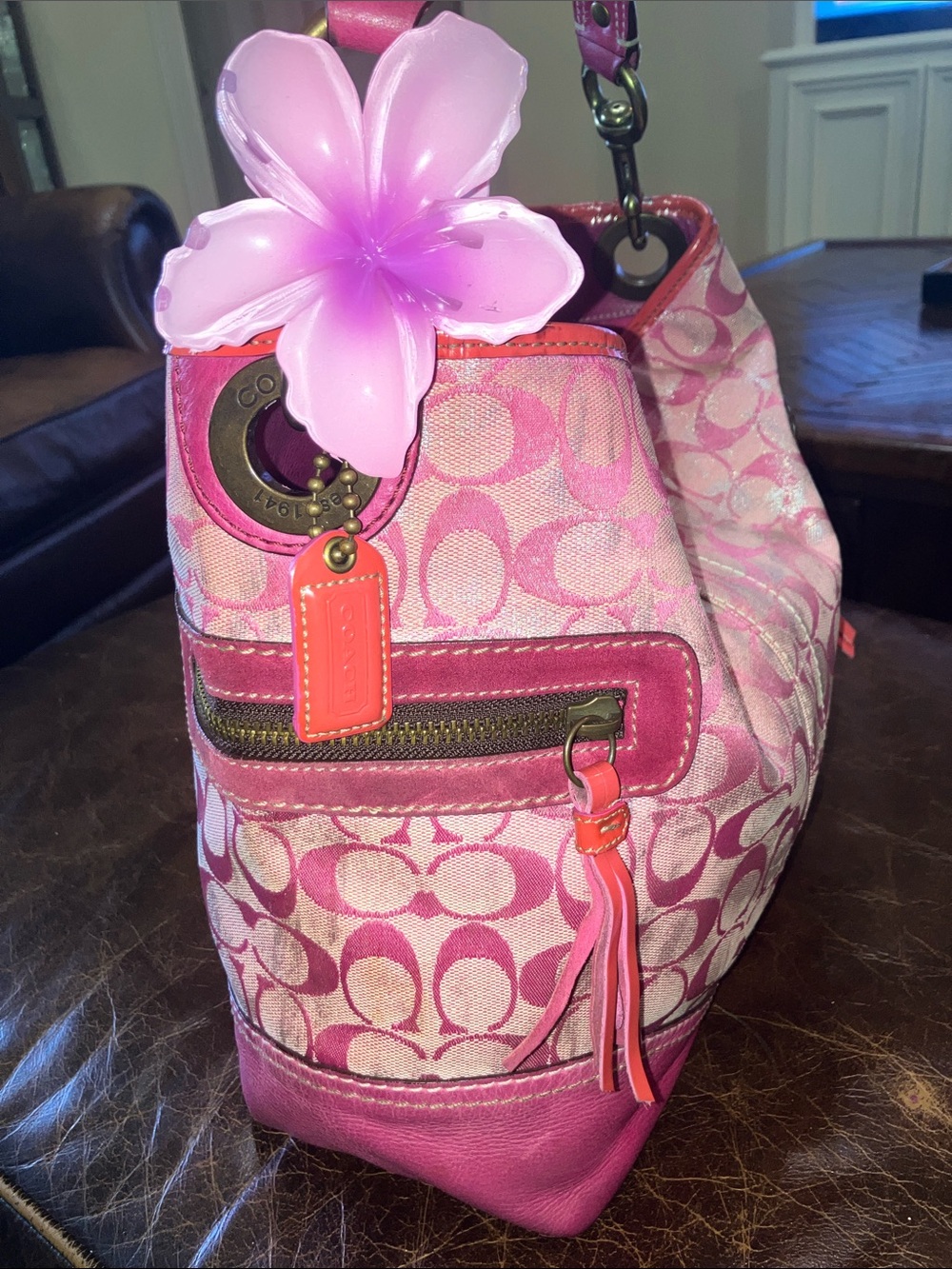 Coach Tie Dye 2005 distressed Pink metallic Signature C Y2K hobo bag - Picture 2 of 16